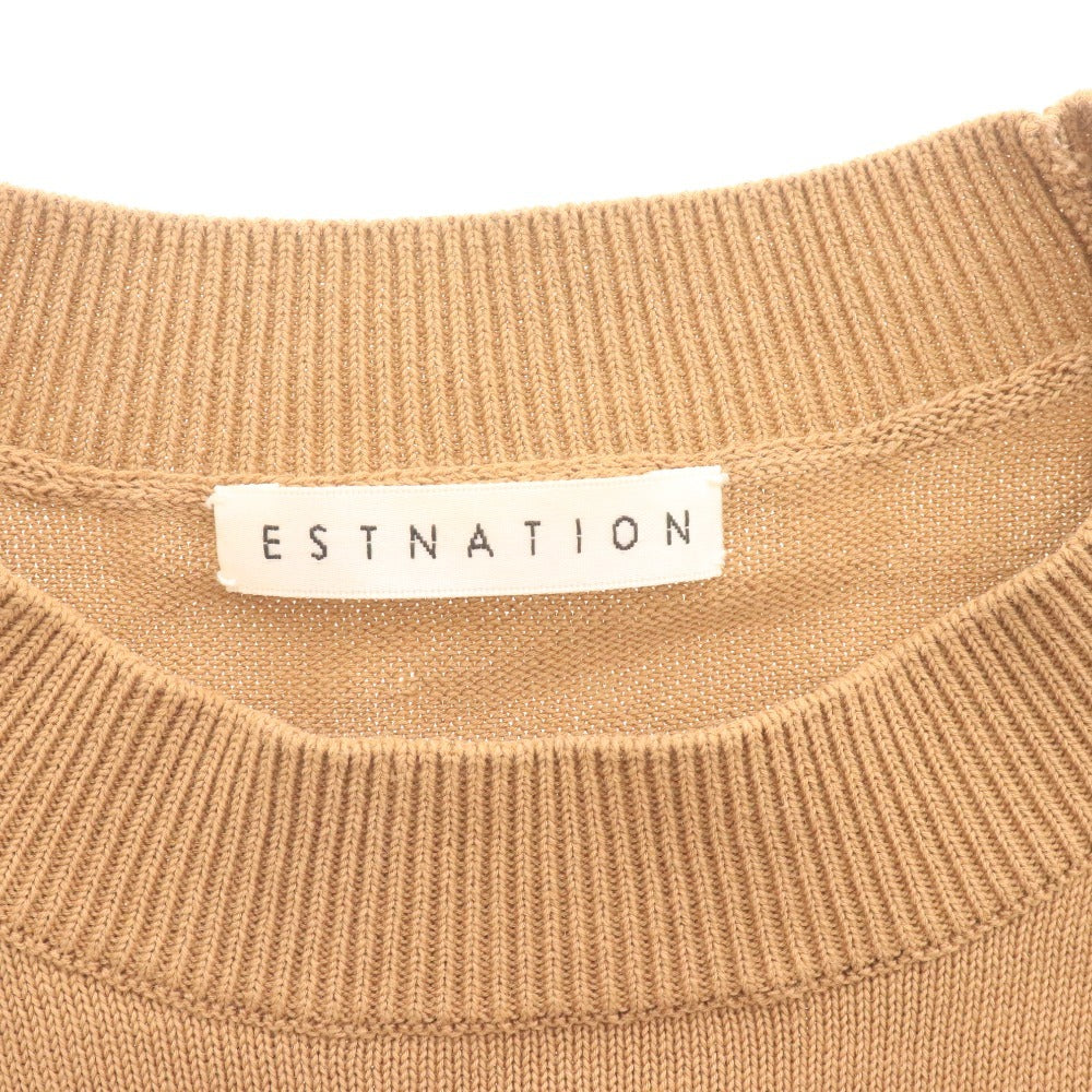 ■ ESTNATION Knit Short Sleeve Top, 100% Cotton, Women's, Size F, Beige