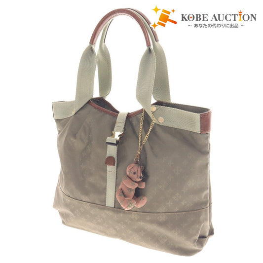 ■ ラシット トートバッグ ハンドバッグ 鞄 モノグラム クマ付きチャーム レディース グリーン カーキ