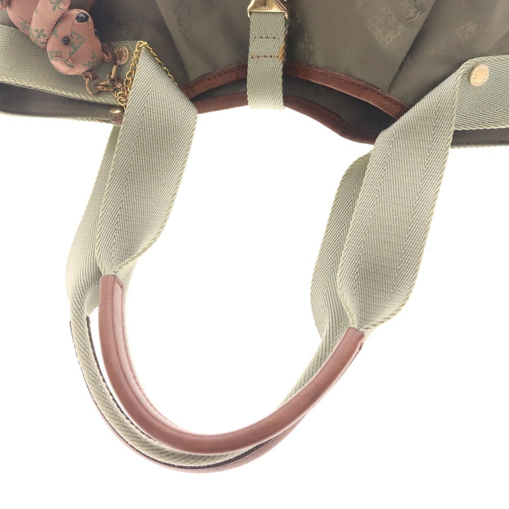 ■ ラシット トートバッグ ハンドバッグ 鞄 モノグラム クマ付きチャーム レディース グリーン カーキ