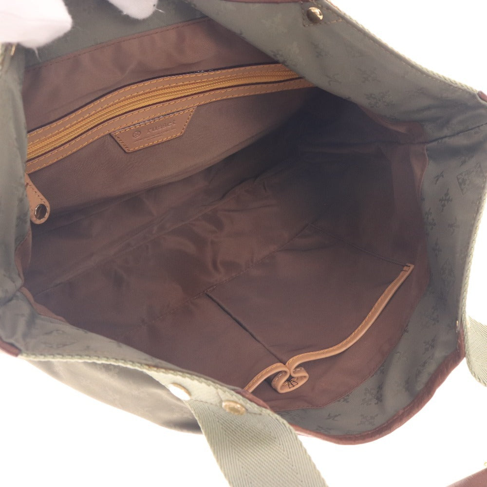 ■ ラシット トートバッグ ハンドバッグ 鞄 モノグラム クマ付きチャーム レディース グリーン カーキ