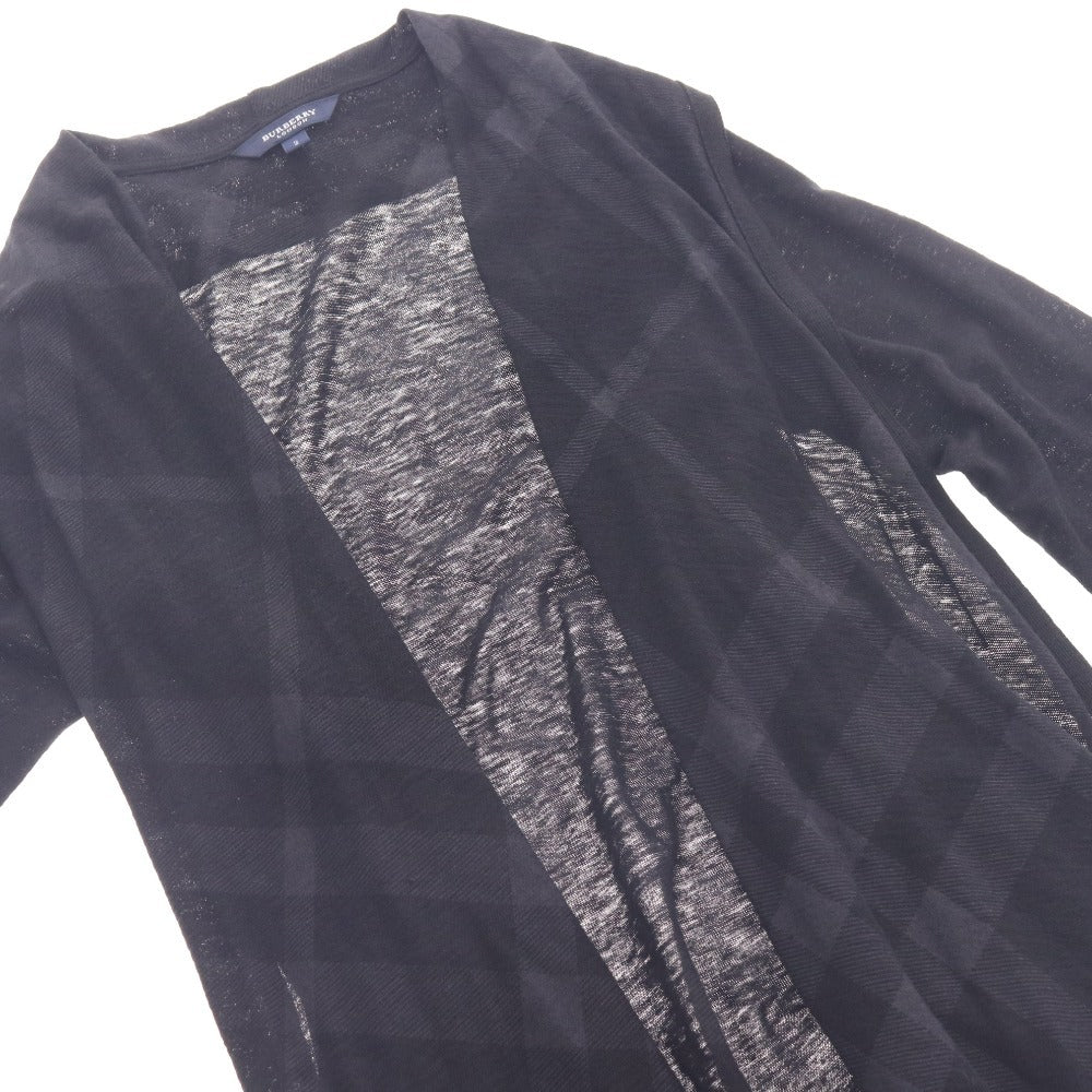 ■ バーバリー ロンドン カーディガン 7分袖 アウター トップス チェック リネン レディース 2 ブラック