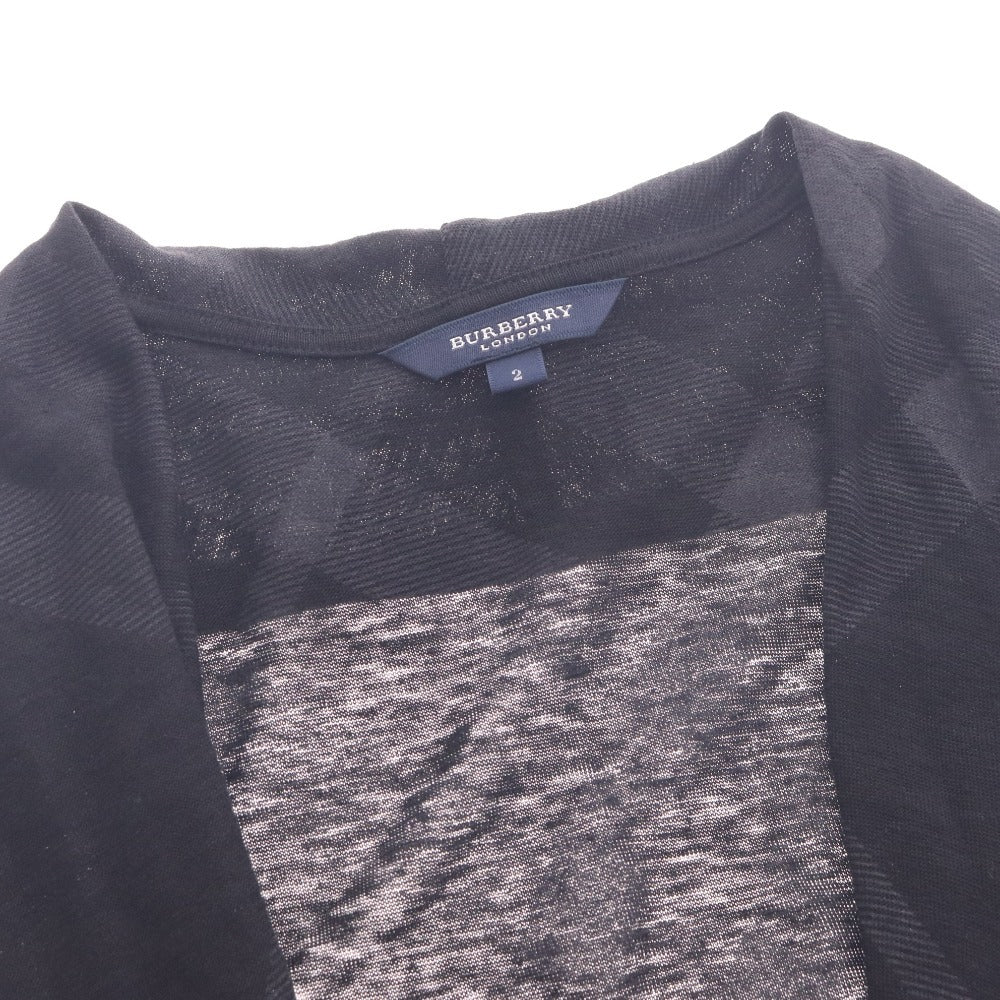 ■ バーバリー ロンドン カーディガン 7分袖 アウター トップス チェック リネン レディース 2 ブラック