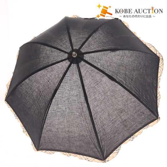 ■ バーバリー 日傘 傘 チェック ロゴ フリル レディース 47cm ブラック