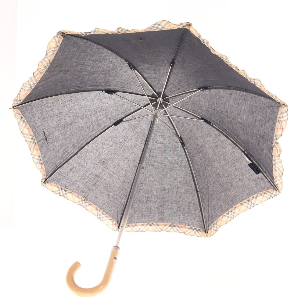 ■ バーバリー 日傘 傘 チェック ロゴ フリル レディース 47cm ブラック