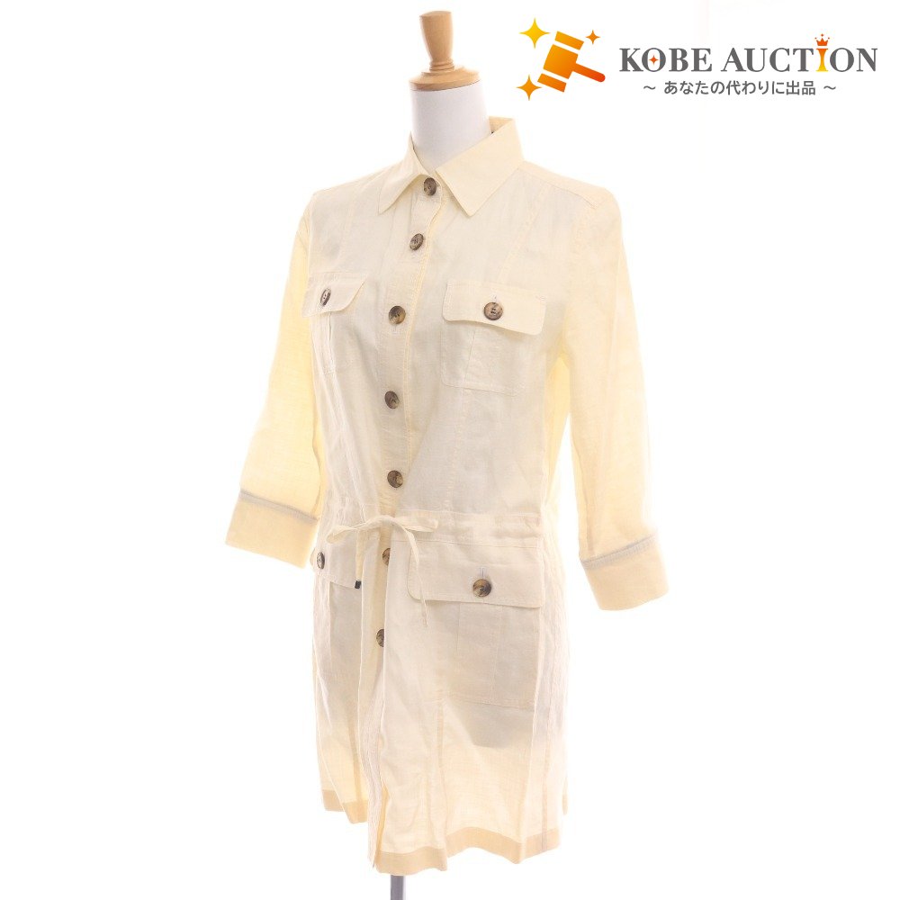 ■ バーバリー ロンドン シャツ 7分袖 トップス チェック ロング リネン レディース 40 ホワイト アイボリー