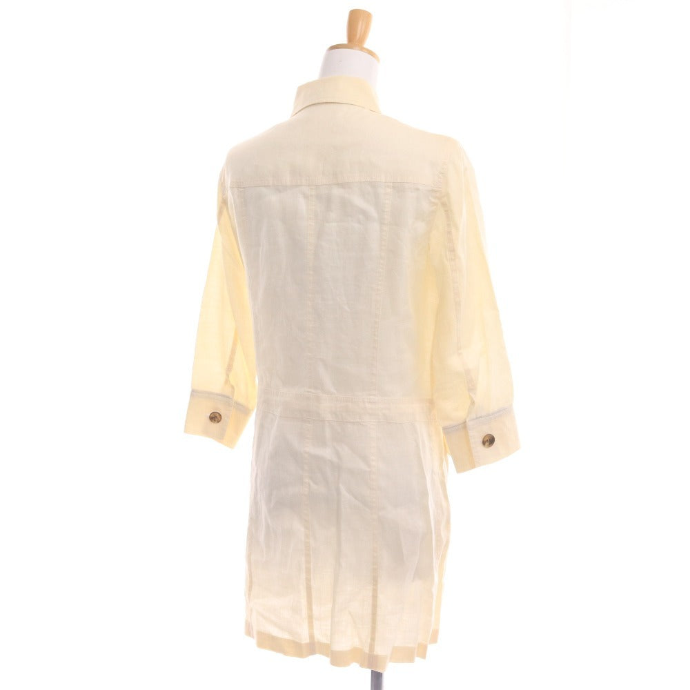 ■ バーバリー ロンドン シャツ 7分袖 トップス チェック ロング リネン レディース 40 ホワイト アイボリー