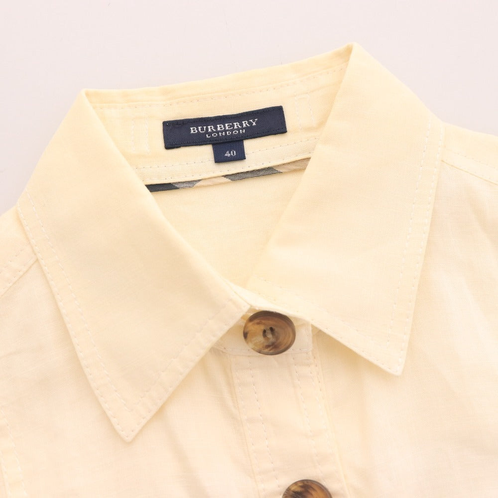 ■ バーバリー ロンドン シャツ 7分袖 トップス チェック ロング リネン レディース 40 ホワイト アイボリー