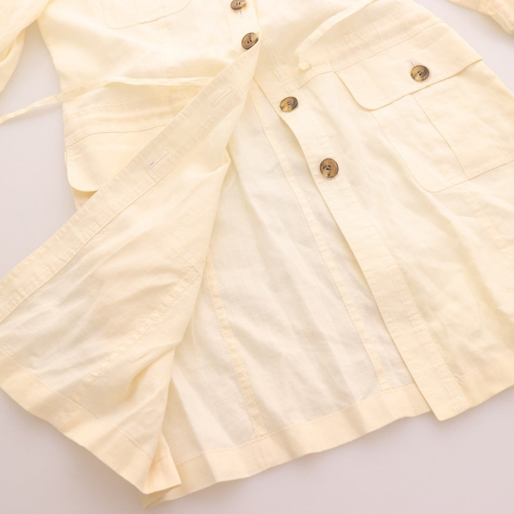 ■ バーバリー ロンドン シャツ 7分袖 トップス チェック ロング リネン レディース 40 ホワイト アイボリー