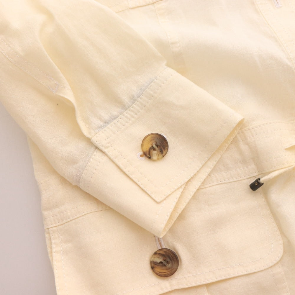 ■ バーバリー ロンドン シャツ 7分袖 トップス チェック ロング リネン レディース 40 ホワイト アイボリー