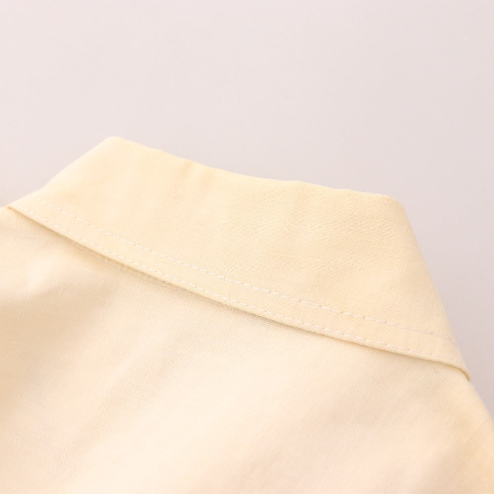 ■ バーバリー ロンドン シャツ 7分袖 トップス チェック ロング リネン レディース 40 ホワイト アイボリー