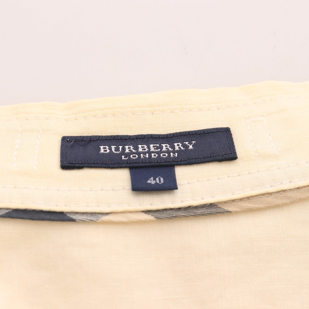 ■ バーバリー ロンドン シャツ 7分袖 トップス チェック ロング リネン レディース 40 ホワイト アイボリー