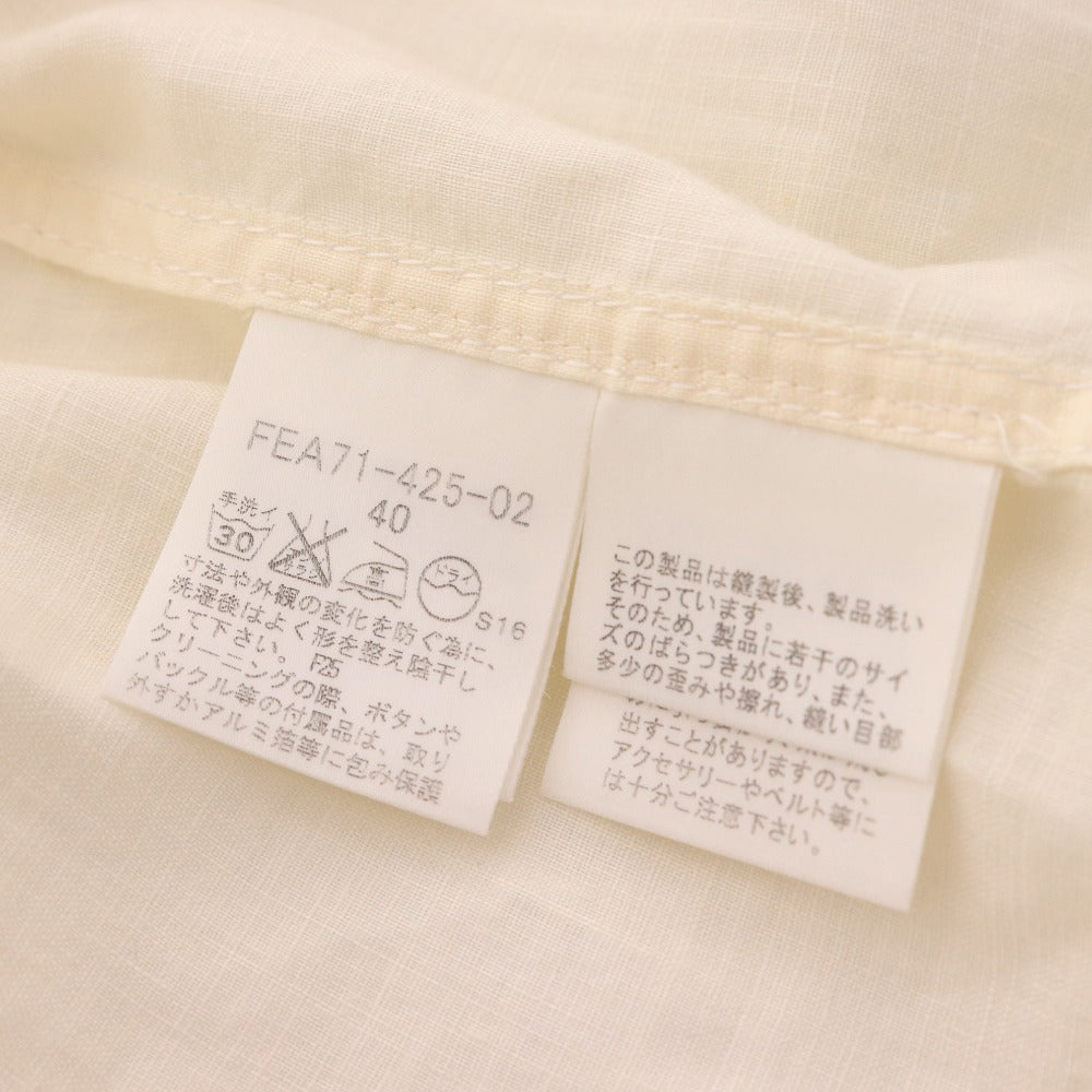 ■ バーバリー ロンドン シャツ 7分袖 トップス チェック ロング リネン レディース 40 ホワイト アイボリー