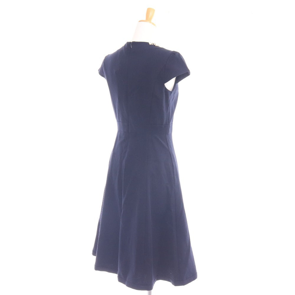 ■ トッカ ワンピース フレンチスリーブ トップス ボトムス パール ビジュー フレア ひざ丈 レディース XS ネイビー タグ付き 未使用