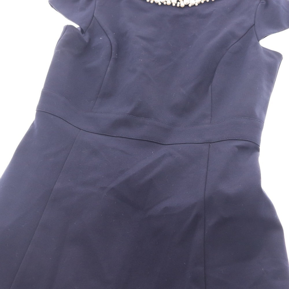 ■ トッカ ワンピース フレンチスリーブ トップス ボトムス パール ビジュー フレア ひざ丈 レディース XS ネイビー タグ付き 未使用