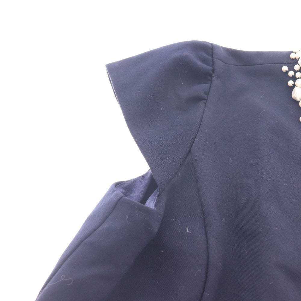 ■ トッカ ワンピース フレンチスリーブ トップス ボトムス パール ビジュー フレア ひざ丈 レディース XS ネイビー タグ付き 未使用