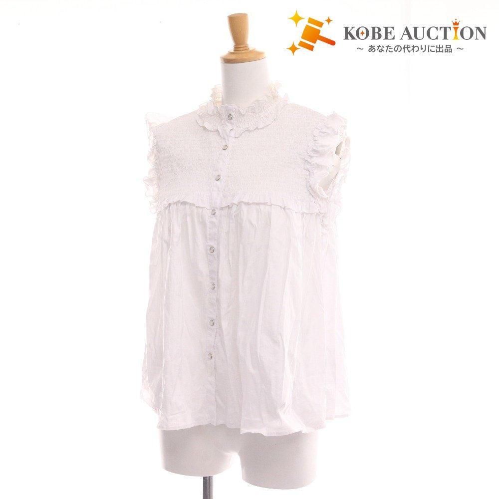 ■ ダブルスタンダードクロージング ブラウス ノースリーブ トップス フリル ノーカラー スナップボタン レディース 36 ホワイト
