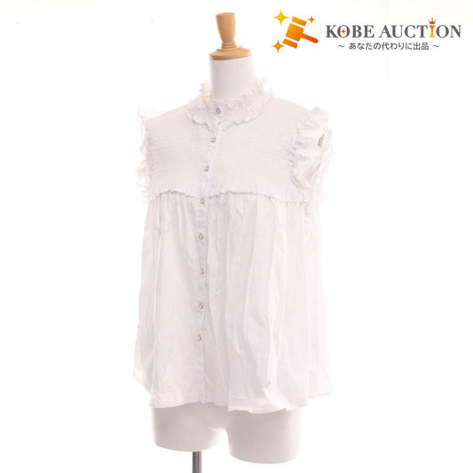 ■ ダブルスタンダードクロージング ブラウス ノースリーブ トップス フリル ノーカラー スナップボタン レディース 36 ホワイト