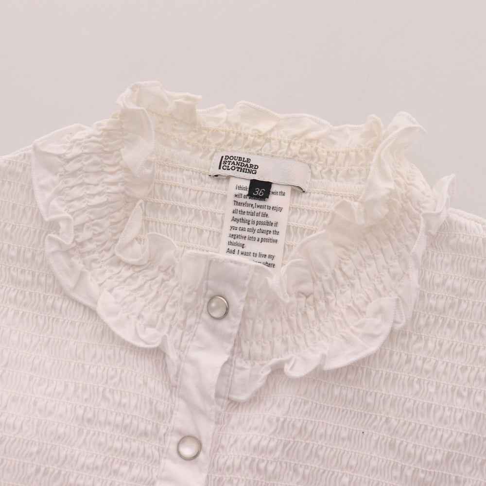 ■ ダブルスタンダードクロージング ブラウス ノースリーブ トップス フリル ノーカラー スナップボタン レディース 36 ホワイト