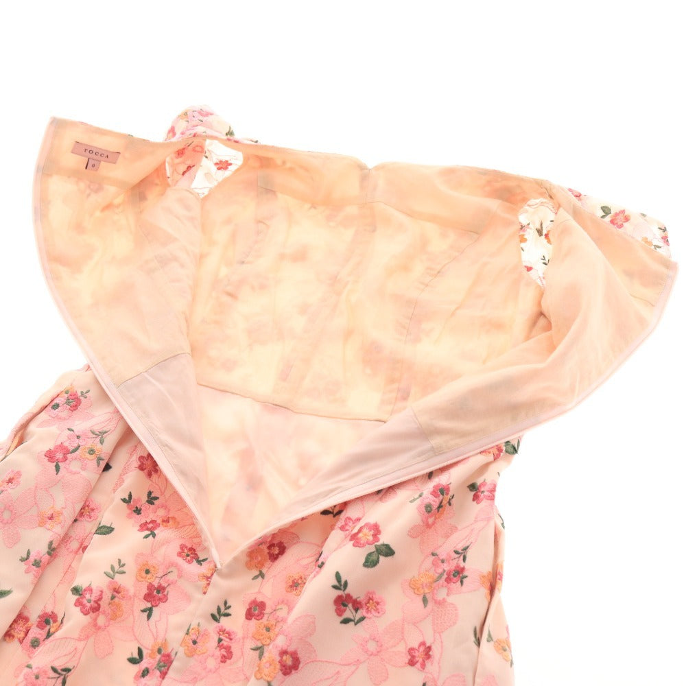 ■ トッカ ワンピース フレンチスリーブ トップス ボトムス ひざ丈 総刺繍 花柄 レディース 0 ピンク系