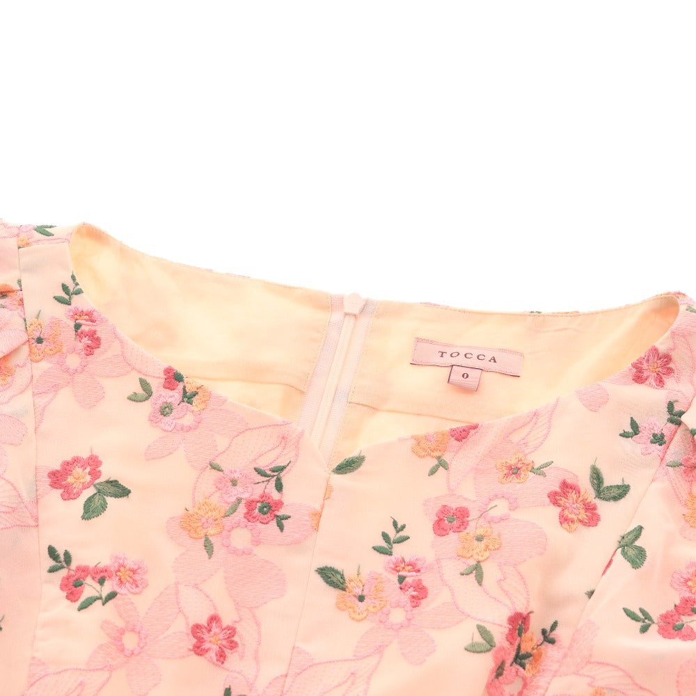 ■ トッカ ワンピース フレンチスリーブ トップス ボトムス ひざ丈 総刺繍 花柄 レディース 0 ピンク系