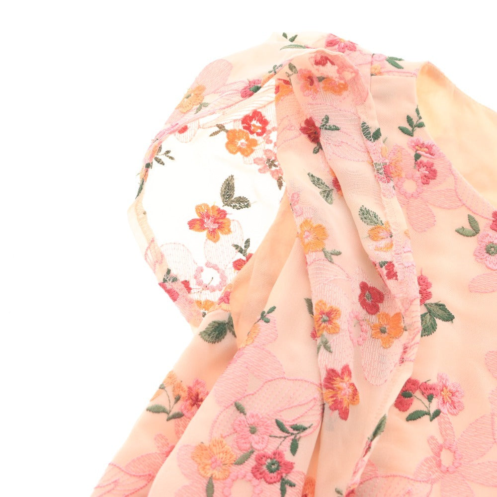 ■ トッカ ワンピース フレンチスリーブ トップス ボトムス ひざ丈 総刺繍 花柄 レディース 0 ピンク系