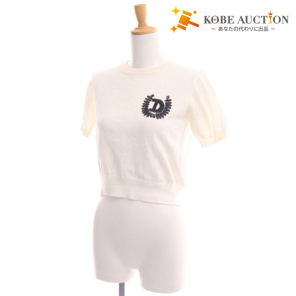 ■ ダブルスタンダードクロージング ニット 半袖 トップス 薄手 ビーズ サマーニット レディース 36 ホワイト