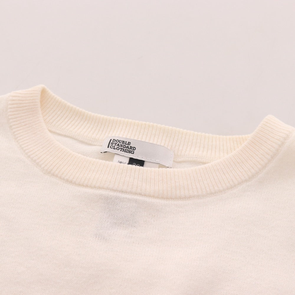 ■ ダブルスタンダードクロージング ニット 半袖 トップス 薄手 ビーズ サマーニット レディース 36 ホワイト