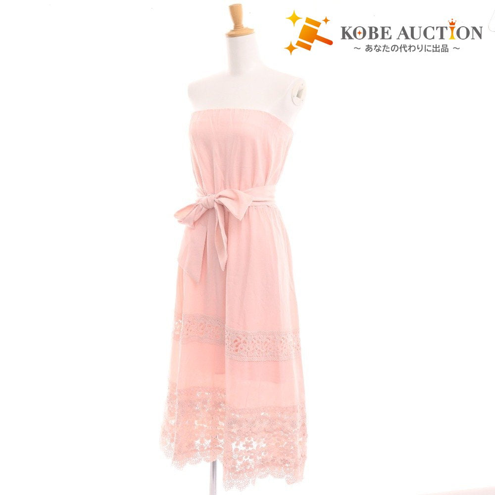 ■ エミリアウィズ ワンピース ノースリーブ トップス ボトムス かぎ針編み リボン レース レディース F ピンクベージュ