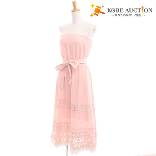 ■ エミリアウィズ ワンピース ノースリーブ トップス ボトムス かぎ針編み リボン レース レディース F ピンクベージュ