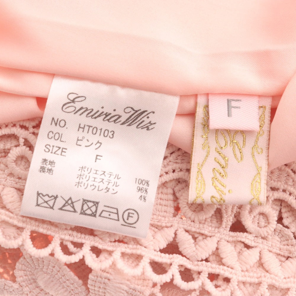 ■ エミリアウィズ ワンピース ノースリーブ トップス ボトムス かぎ針編み リボン レース レディース F ピンクベージュ