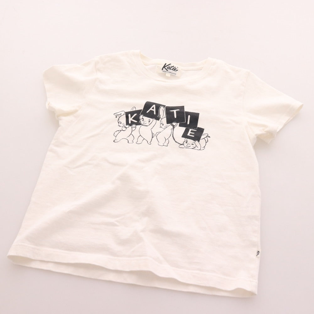 ■ Katie T-shirt, short sleeves, monotone rabbit print, women's, size S, white