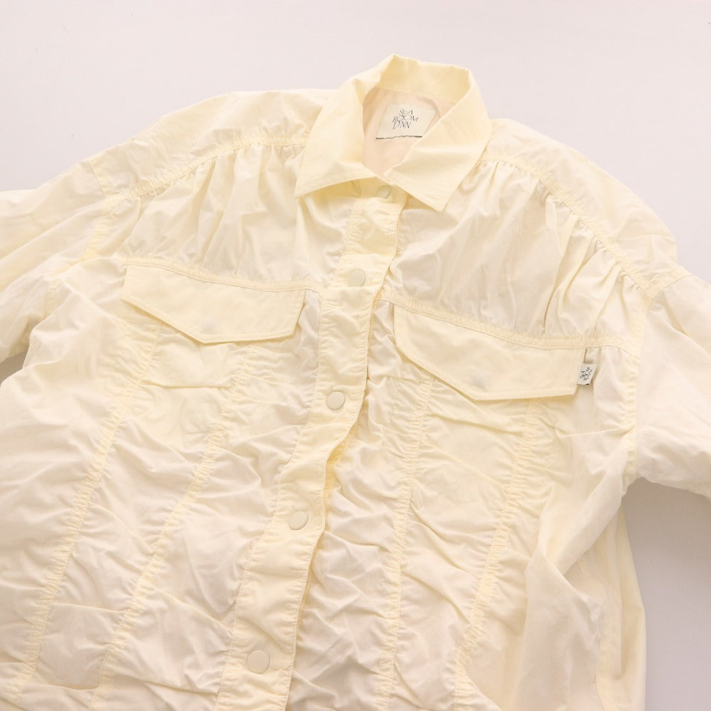 ■ Searoomlin Jacket, Long Sleeve Top, Gathered, Snap Buttons, Women's, Size F, Light Yellow