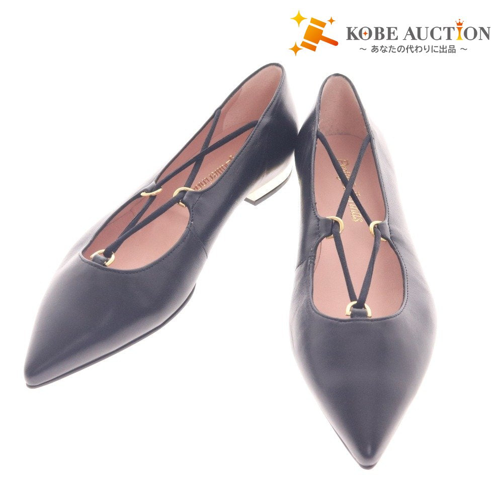 ■ プリティバレリーナ フラットシューズ 靴 ポインテッドトゥ ゴールドソール レディース 36 1/2 ブラック