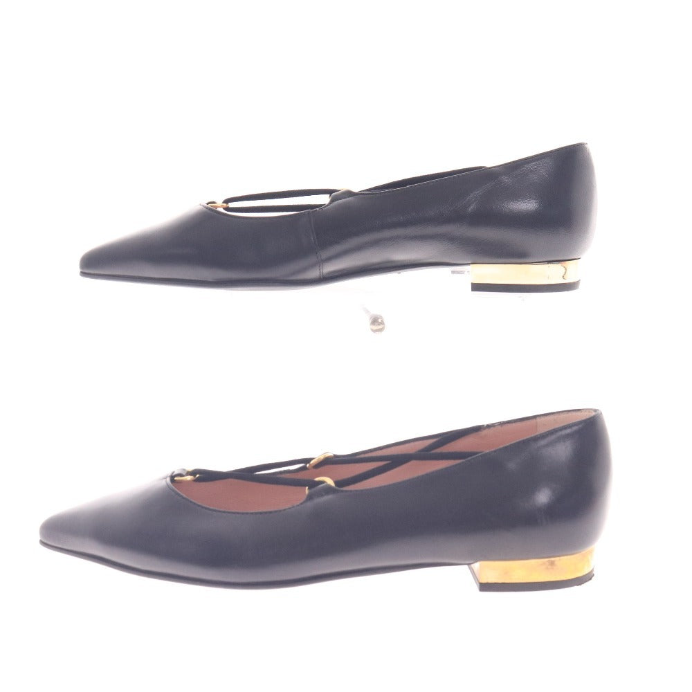 ■ プリティバレリーナ フラットシューズ 靴 ポインテッドトゥ ゴールドソール レディース 36 1/2 ブラック
