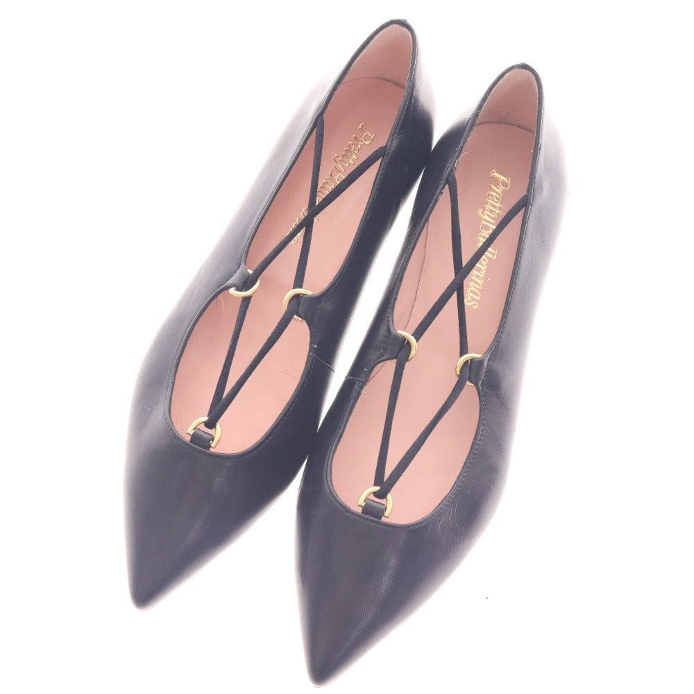 ■ プリティバレリーナ フラットシューズ 靴 ポインテッドトゥ ゴールドソール レディース 36 1/2 ブラック