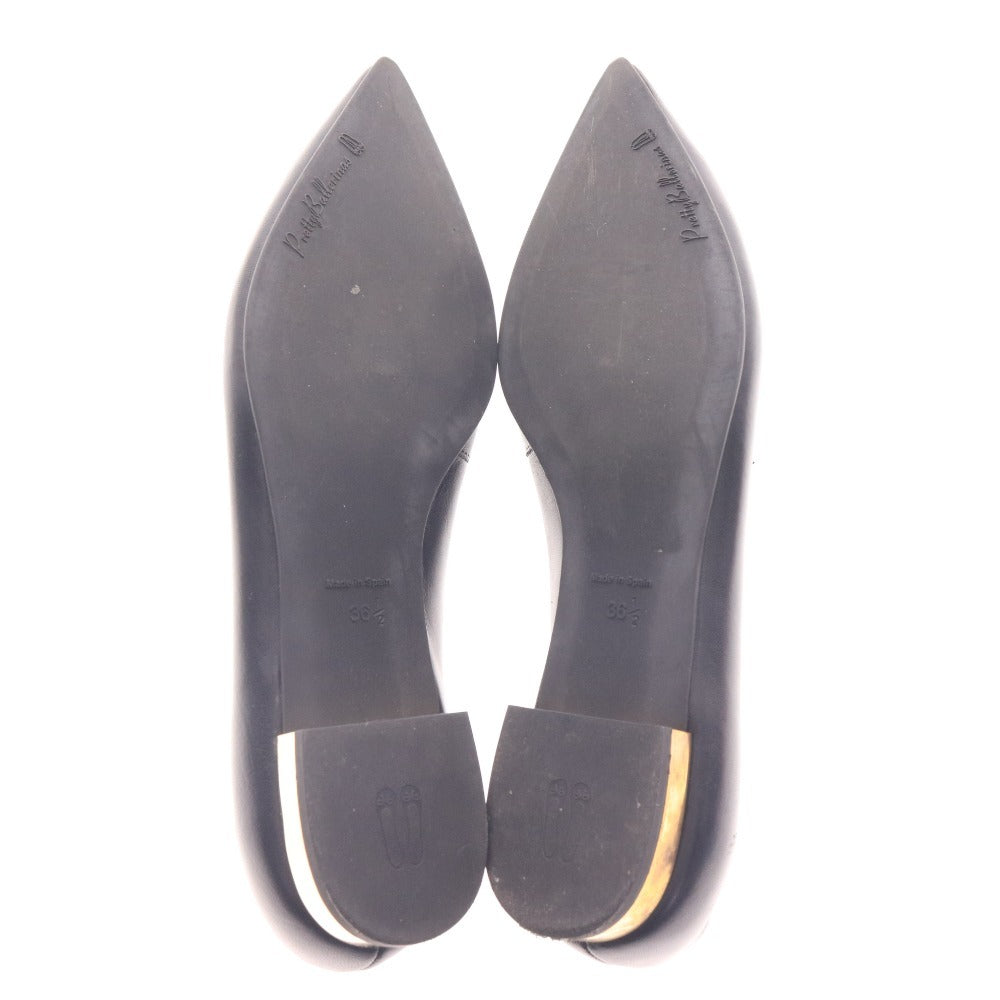 ■ プリティバレリーナ フラットシューズ 靴 ポインテッドトゥ ゴールドソール レディース 36 1/2 ブラック