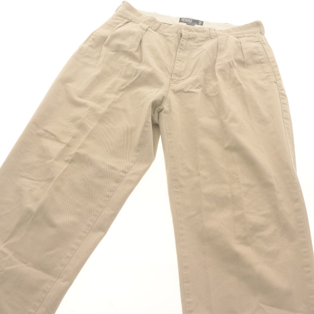 ■ ポロラルフローレン POLO RALPH LAUREN パンツ ボトムス テーパード タック チノパン センタープレス メンズ 36×32(XL相当） ベージュ