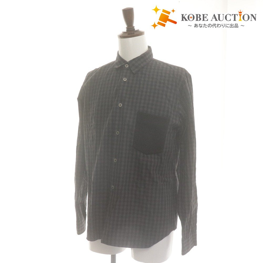 ■ ブラックコムデギャルソン BLACK COMME des GARCONS シャツ 長袖 トップス チェック 日本製 コットン 綿 メンズ L ダークグレー系
