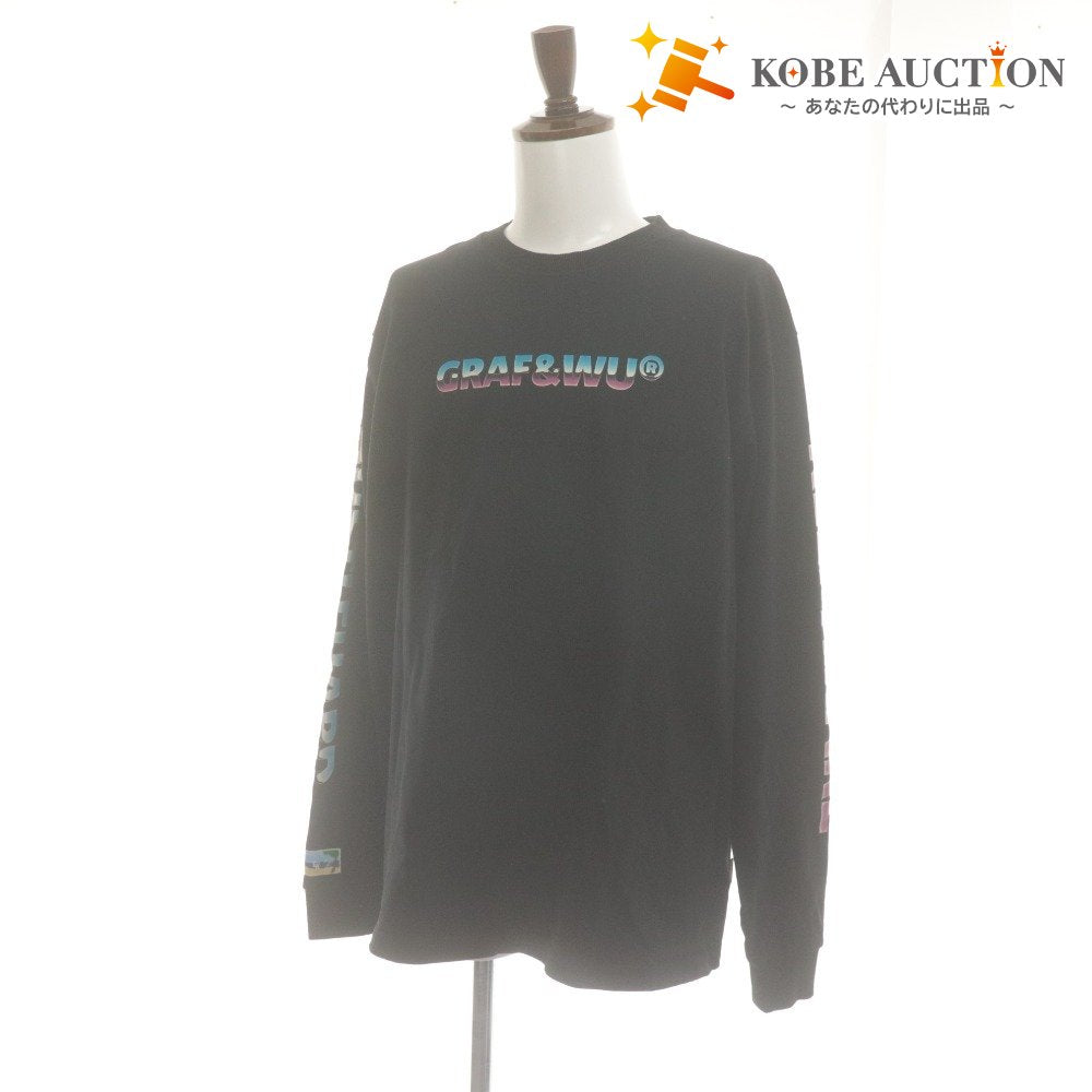■ グラフアンドウー GRAF&WU カットソー ロンT 長袖 トップス プリント ロゴ コットン メンズ XL ブラック系