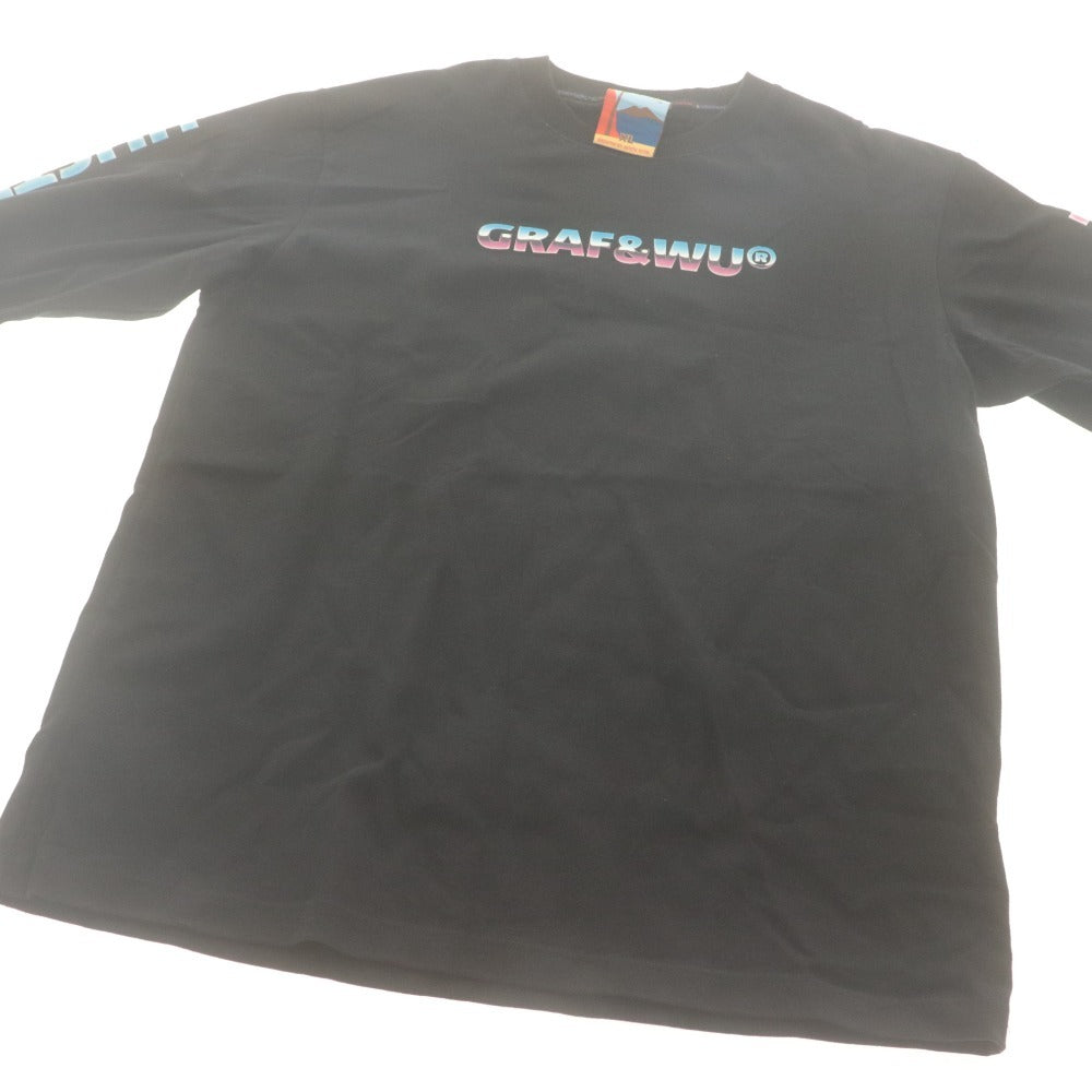 ■ グラフアンドウー GRAF&WU カットソー ロンT 長袖 トップス プリント ロゴ コットン メンズ XL ブラック系