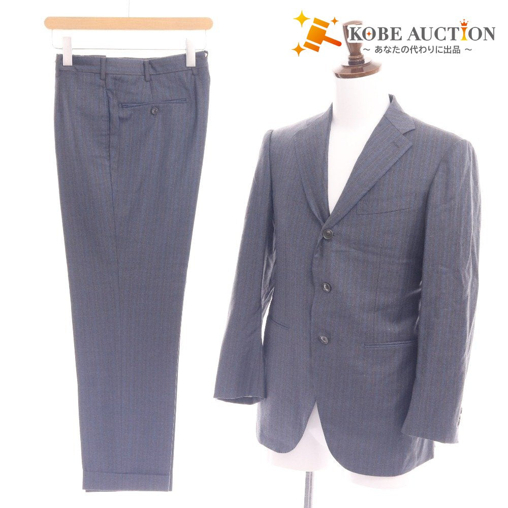 ■ ドレステリア スーツ セットアップ 長袖 ジャケット アウター パンツ ボトムス ストライプ柄 上下 メンズ 44 ネイビー ハンガー付き