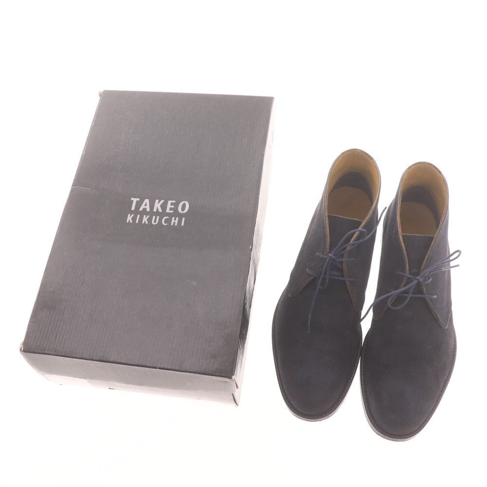 ■ タケオキクチ チャッカブーツ 靴 ハイカット スエード メンズ 60（26.0cm相当） ネイビー 箱付き