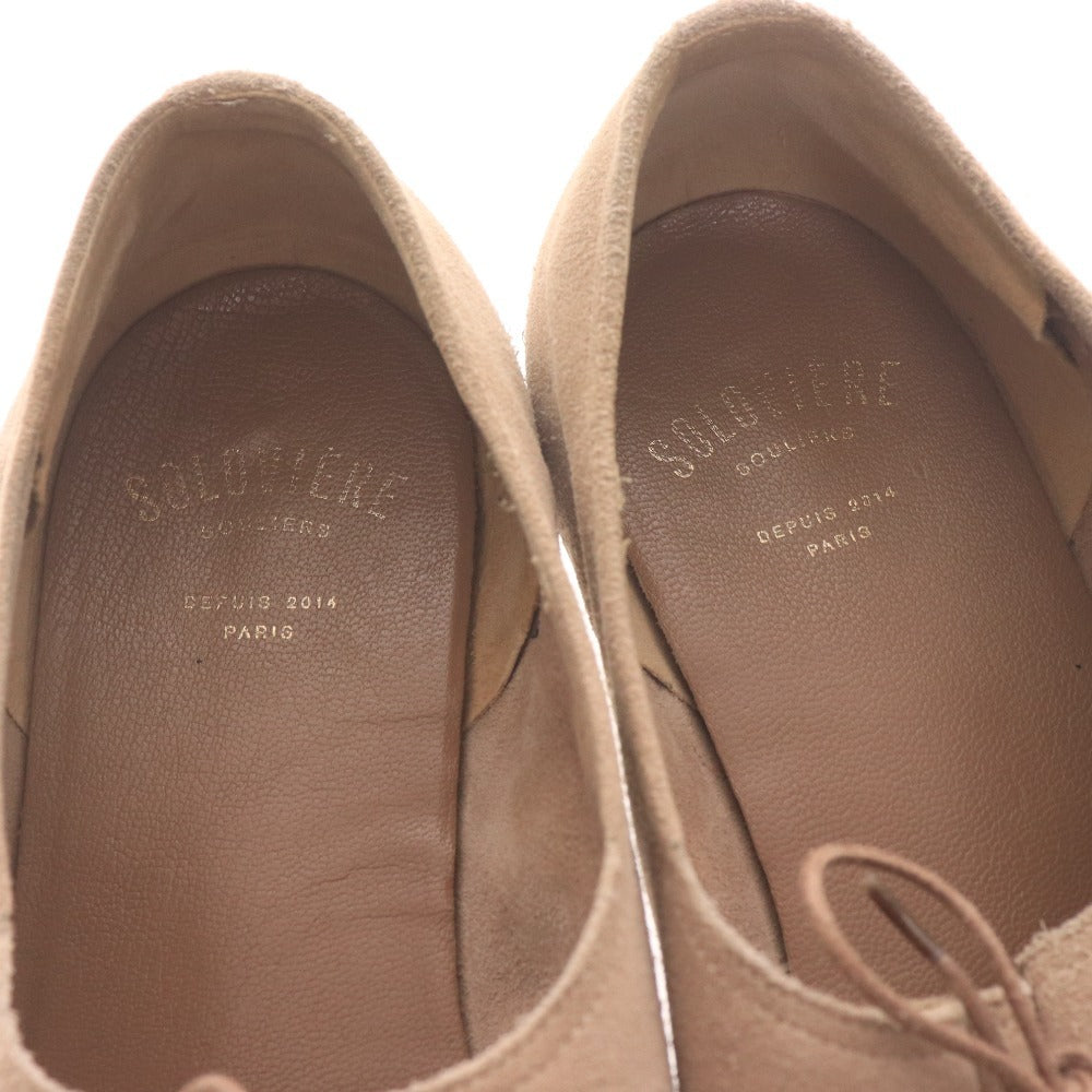 ■ ソロヴィエール フラットシューズ 靴 スエード メンズ 40（25.5-26cm相当）ベージュ 付属品付き