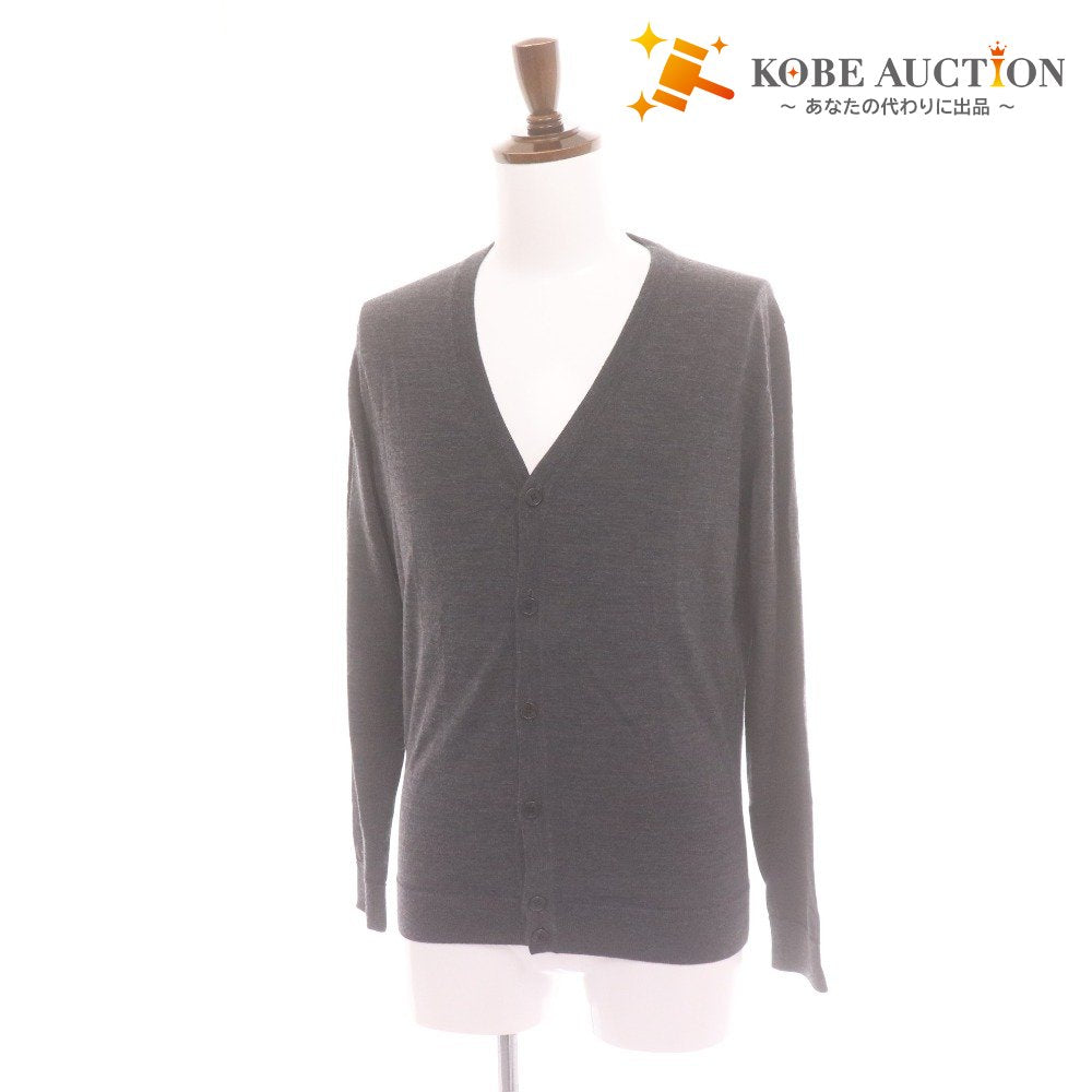■ EDIFICE Le plus eleve エディフィス カーディガン 長袖 トップス アウター Vネック ボタン ロゴ メンズ 46 (S相当) ダークグレー