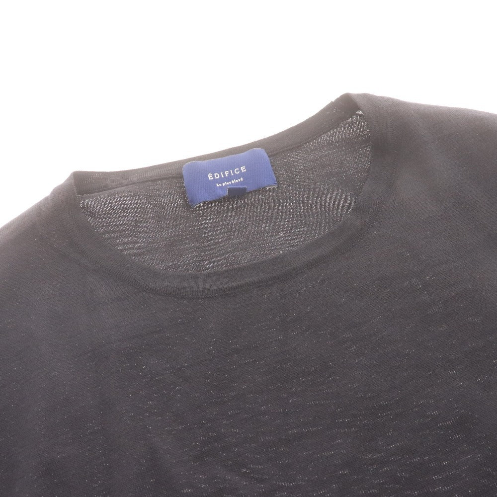 ■ EDIFICE Le plus eleve エディフィス Tシャツ 長袖 トップス 丸首 ウール100% メンズ M ブラック 黒