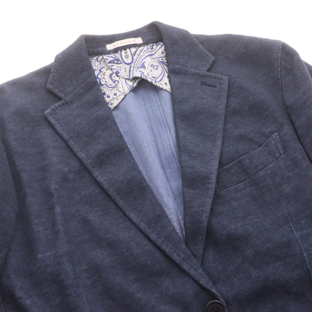 ■ ETONNE エトネ テーラードジャケット 長袖 アウター 襟 フロントボタン 裏地総柄 メンズ M ネイビー