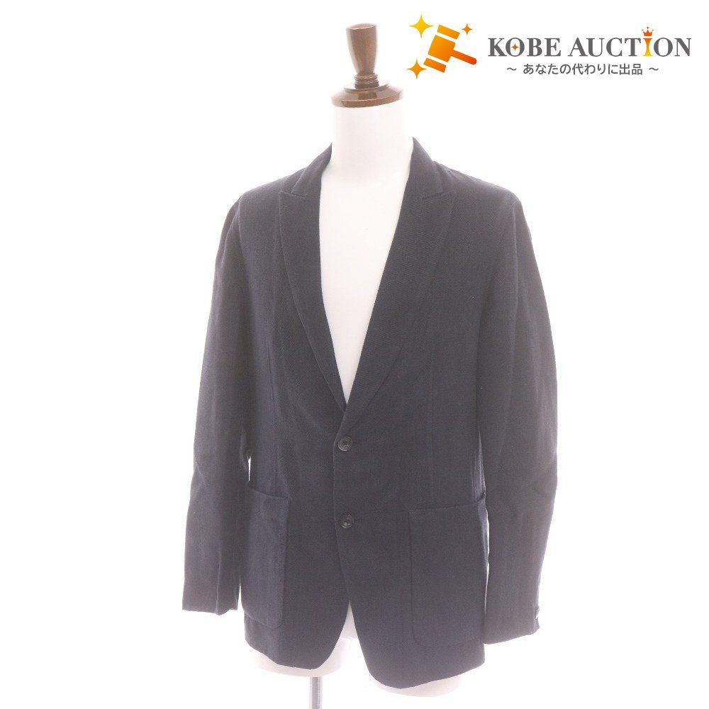 ■ ESTNATION エストネーション テーラードジャケット 長袖 アウター 襟 フロントボタン 裏地ストライプ柄 メンズ 46 (M～L相当)ネイビー