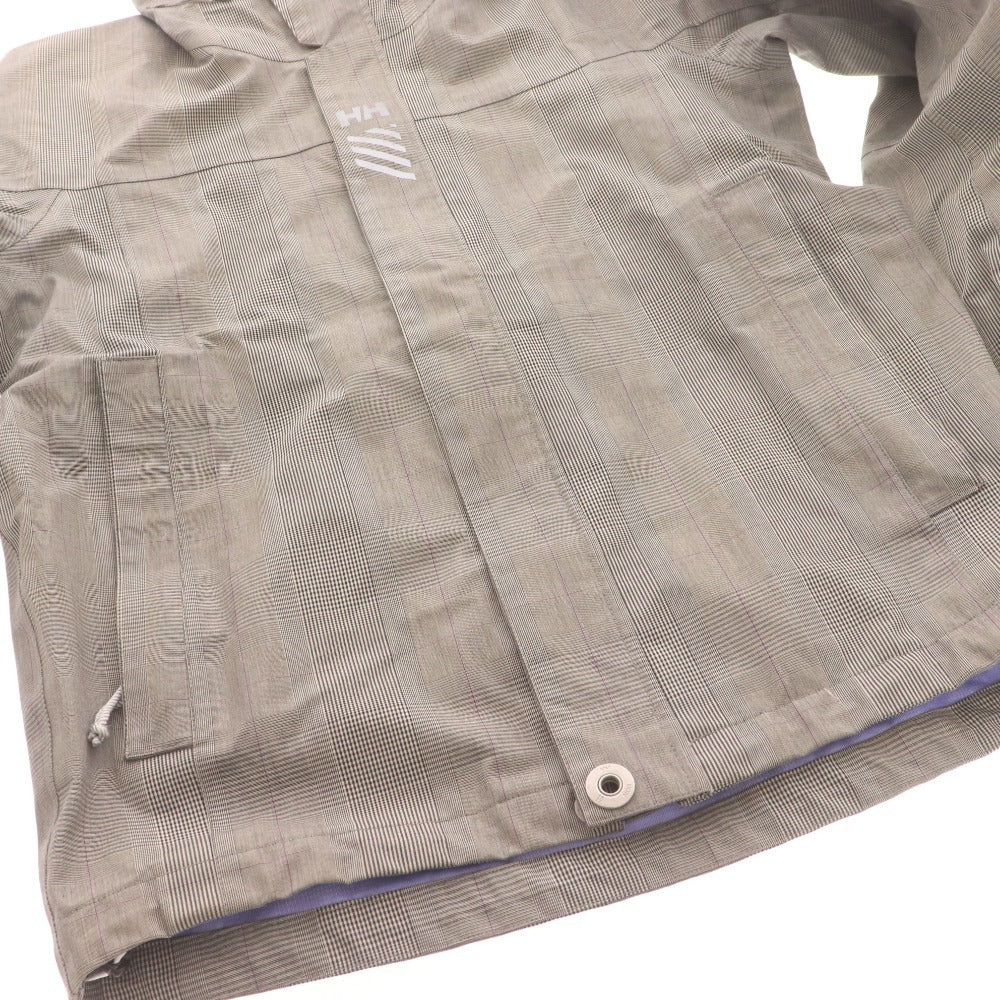 ■ HELLY HANSEN ヘリーハンセン レインコート ジャケット 長袖 アウター フード チェック柄 ファスナー 防水 雨具 メンズ M ベージュ系