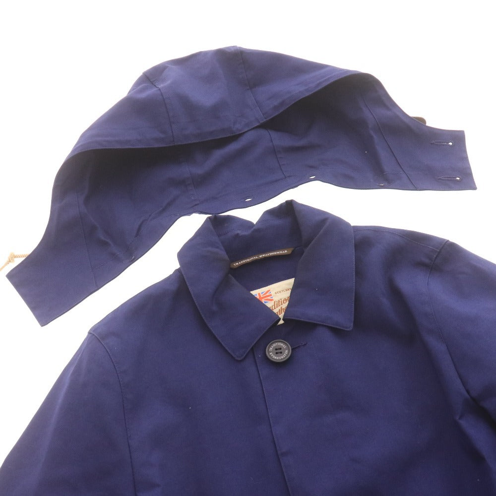 ■ Traditional Weatherwear ジャケット コート 長袖 アウター 襟 フード取り外し可 撥水加工 ボタン ロゴ メンズ 36 (S～M相当) ネイビー