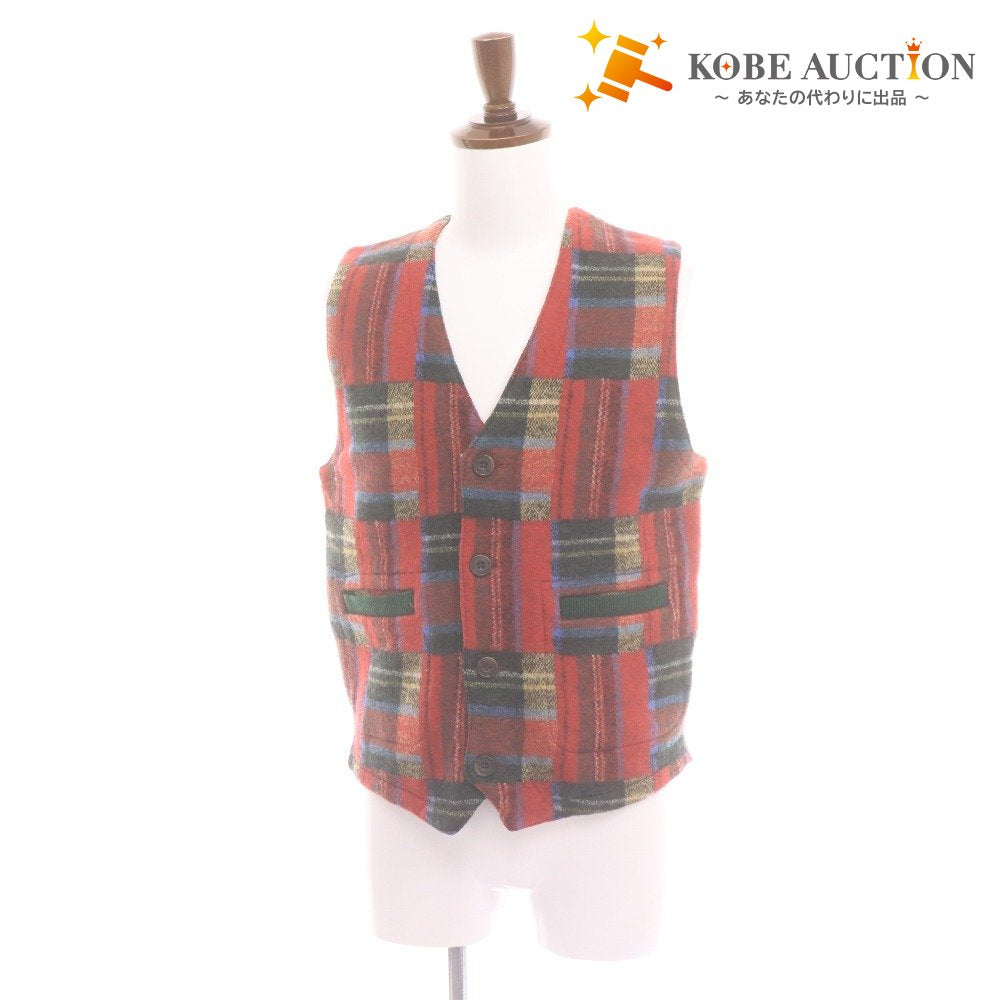 ■ BERT PULITZER バートピューリッツアー ニットベスト ノースリーブ トップス ボタン チェック柄 メンズ M マルチカラー レッド系
